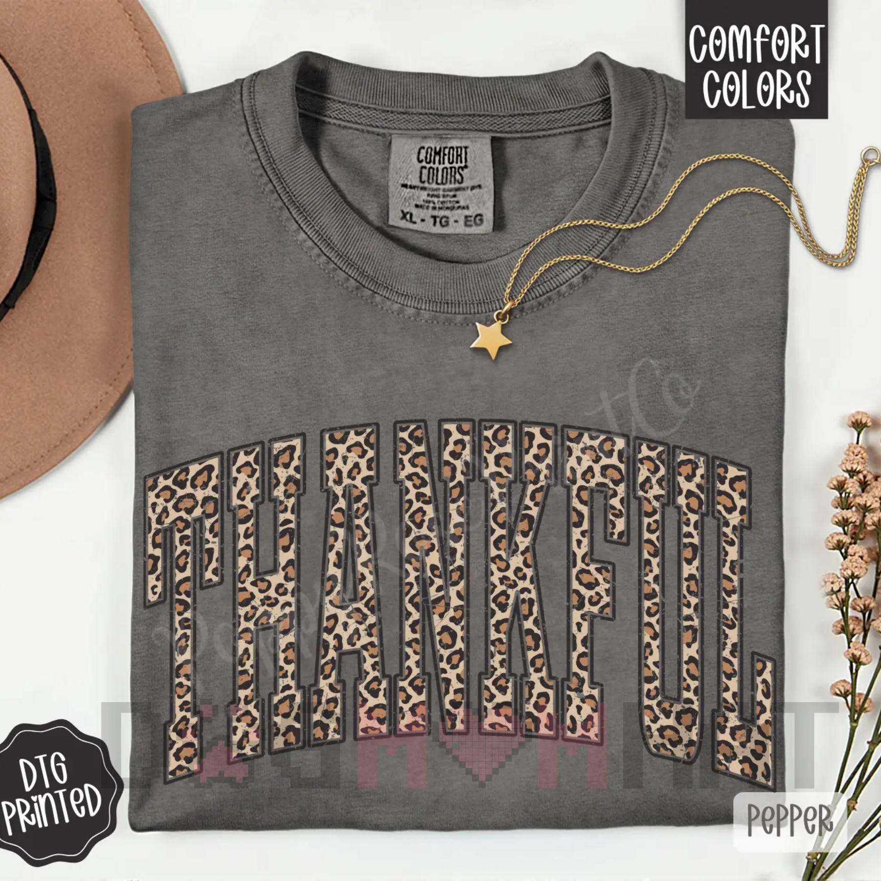 Leopard "Thankful" Comfort Colors T-Shirt – Trendy Women's Fall Apparel